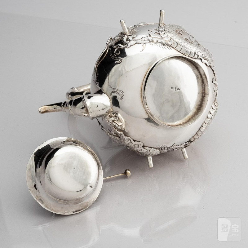 A Chinese five piece export silver tea set, - 图8